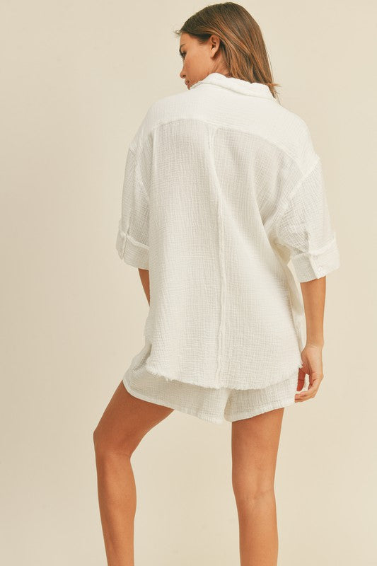 Cotton Gauze Button Down Top in White