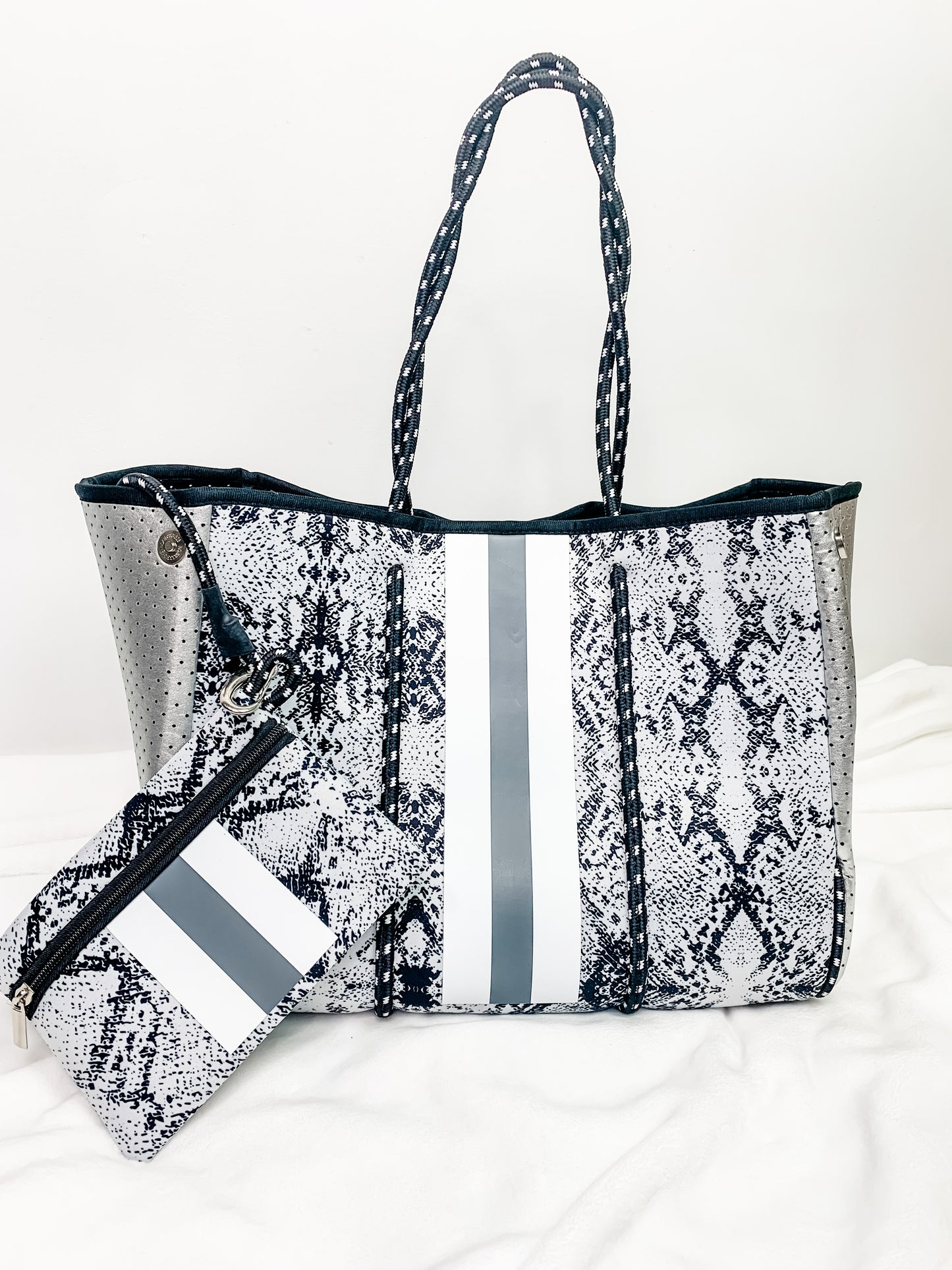 Silver Snakeskin Neoprene Tote