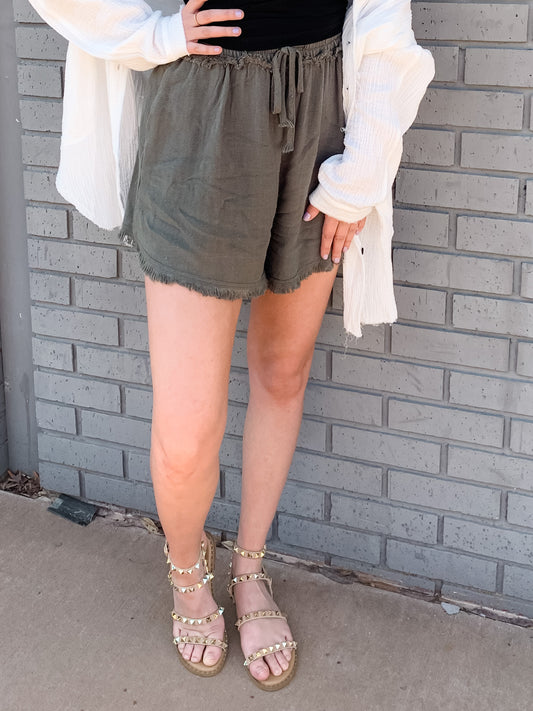 Coast to Coast Comfy Shorts in Olive - SMALL