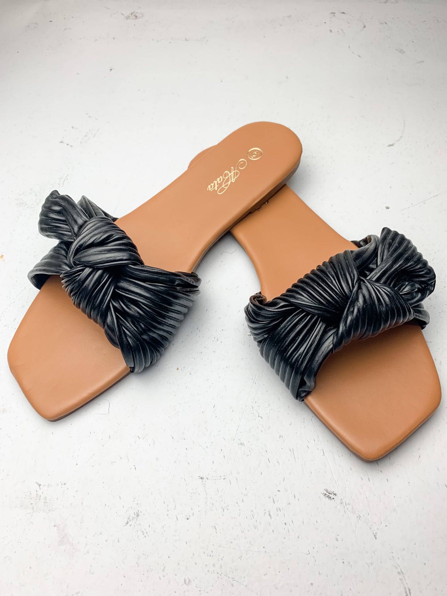 Knotted Slip On Sandals in Black