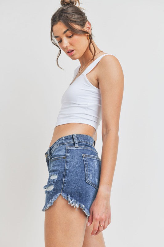 Debbie Curved Fray Hem Denim Shorts