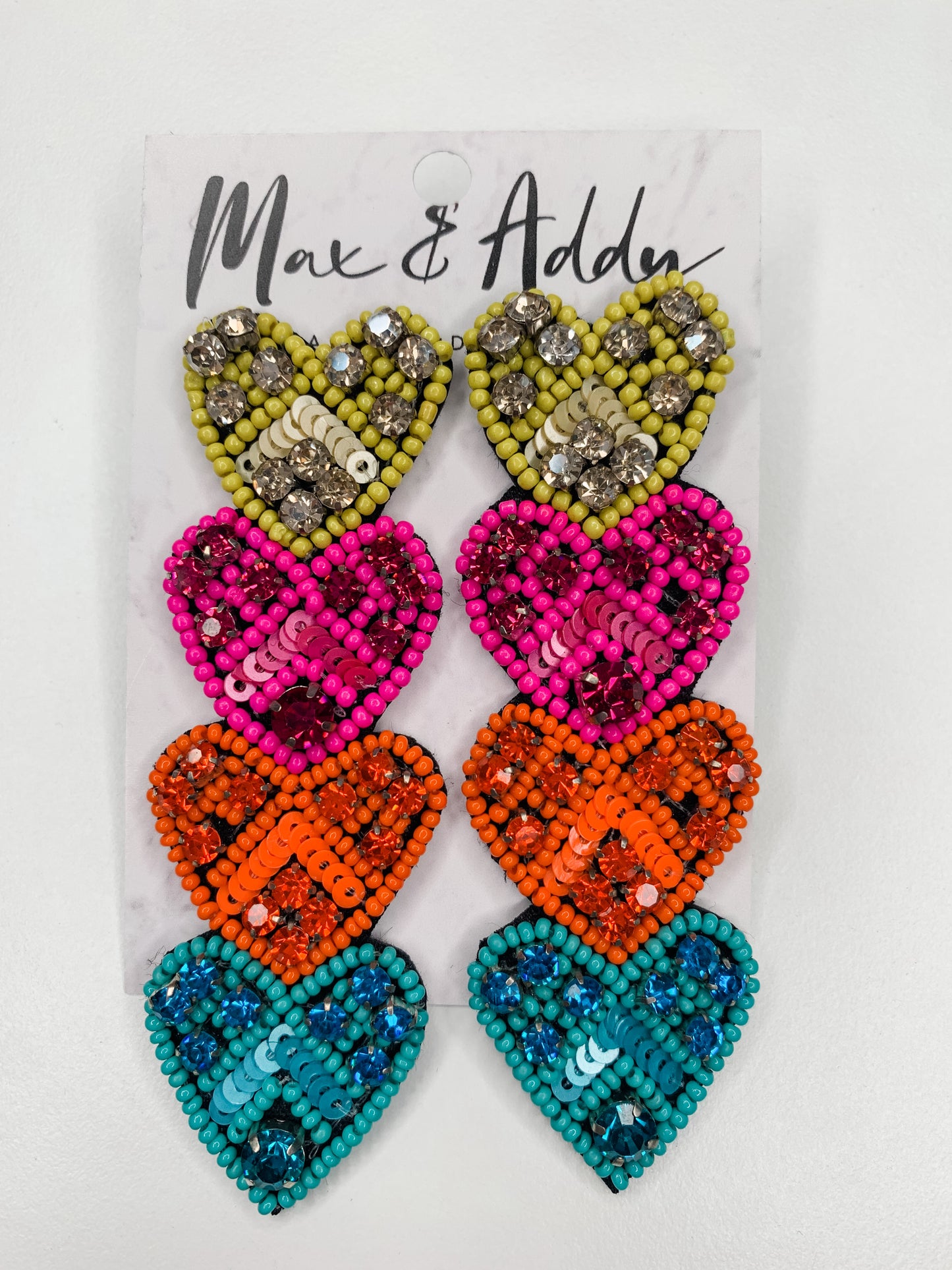 Beaded Rainbow Heart Earrings