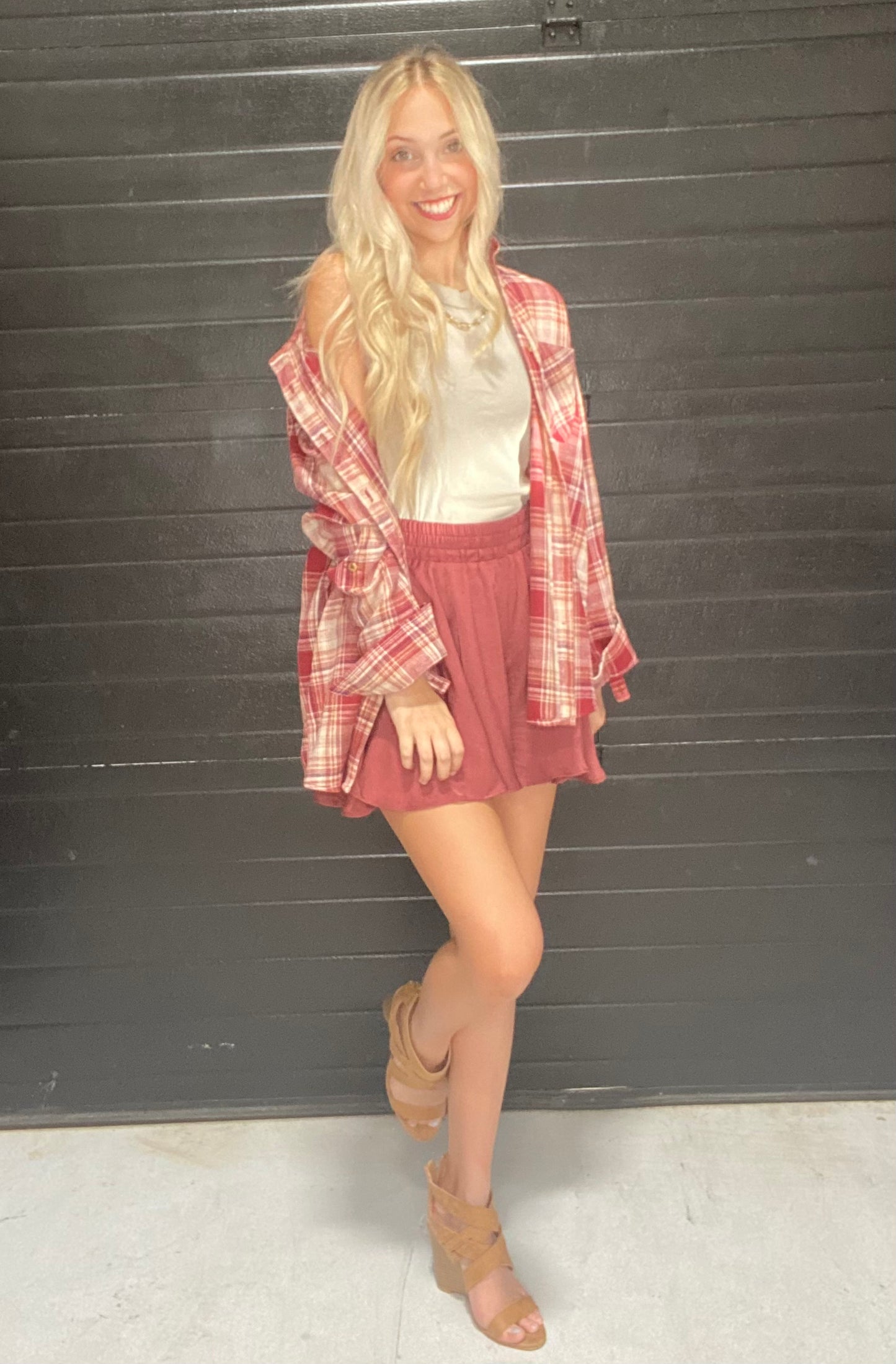 Satin Flared Shorts in Sienna