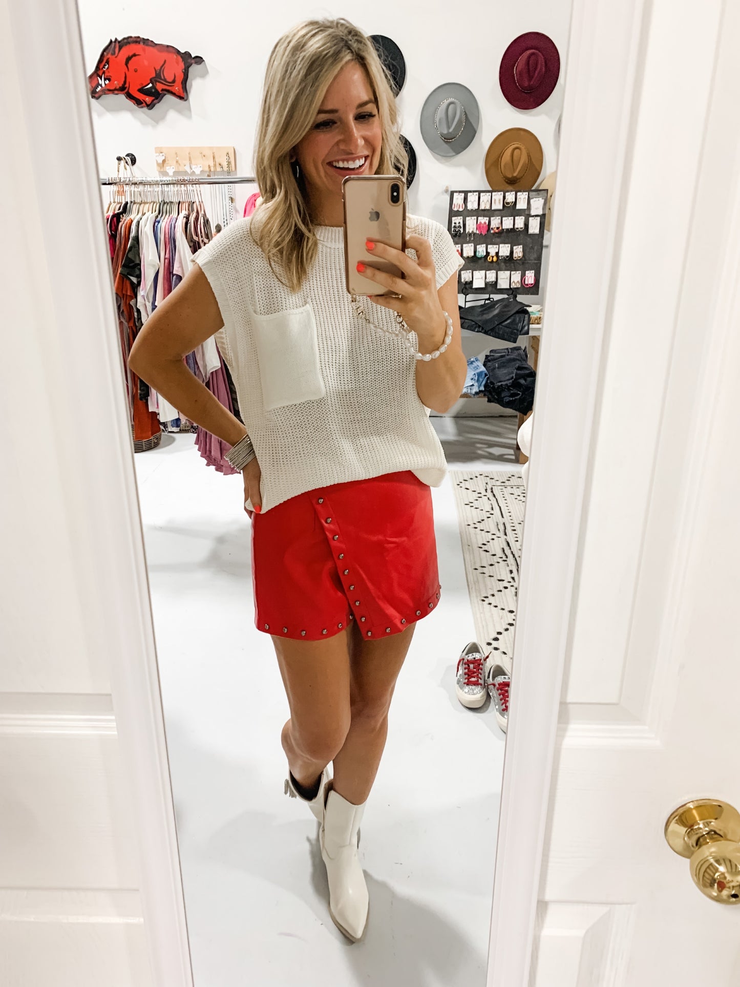 Studded Wrap Skort in Red