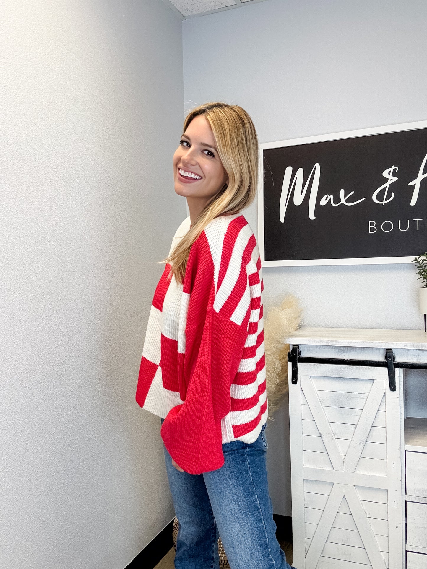 Mixed Color Block Sweater in Red