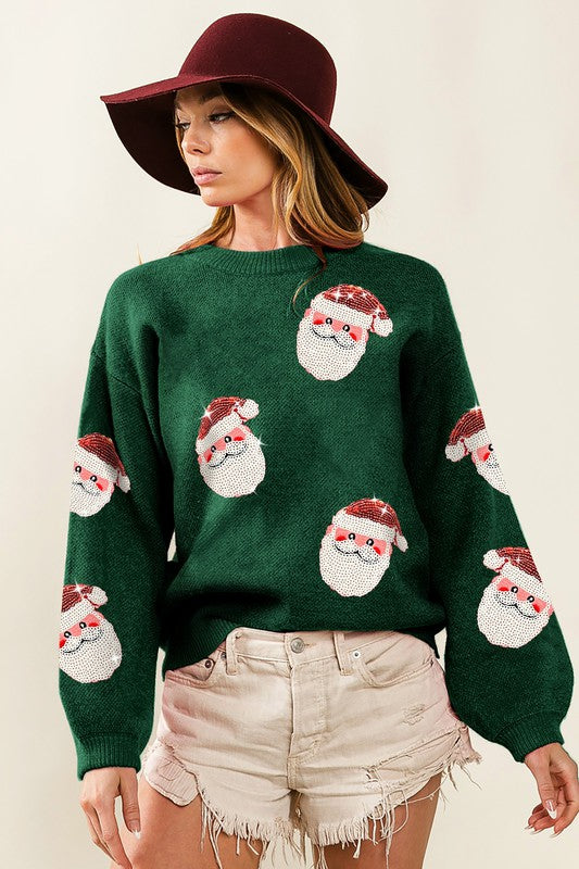 Sequin Santa Sweater in Green