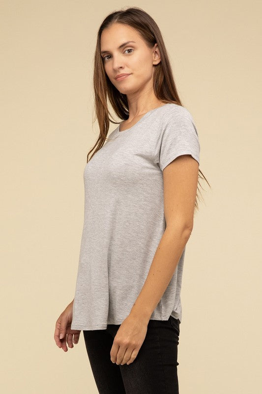 Flowy Round Hem Rayon Short Sleeve Top