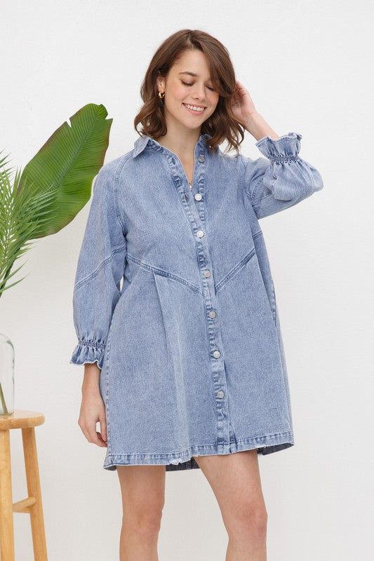 Washed Denim Dress in Pink & Denim