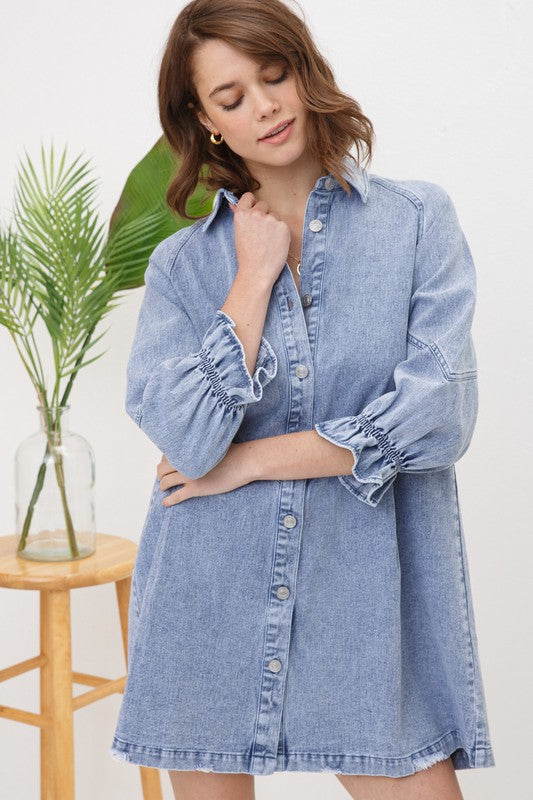 Washed Denim Dress in Pink & Denim