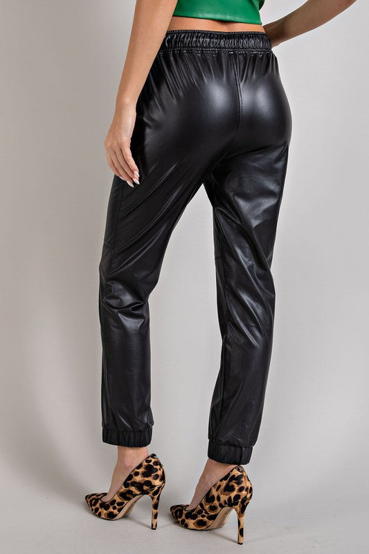 Game Changer Vegan Leather Joggers in Black