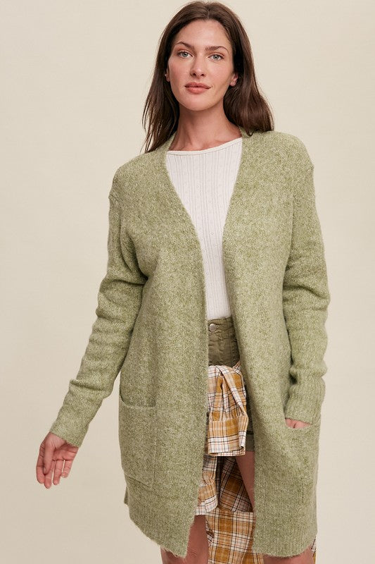 Two Pocket Open-Front Long Knit Cardigan