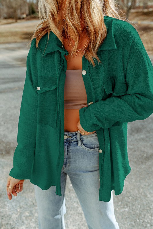 Casual Vibes Contrast Shacket in Green