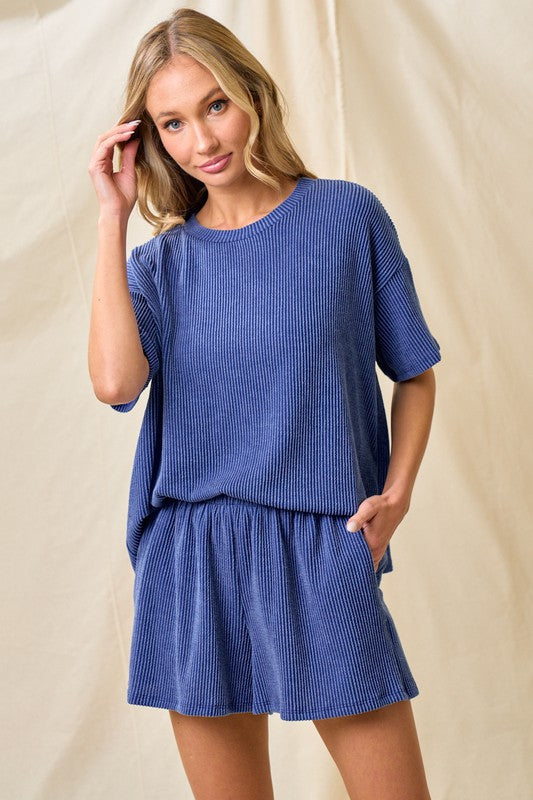 I'm Here For You Ribbed Set in Blue