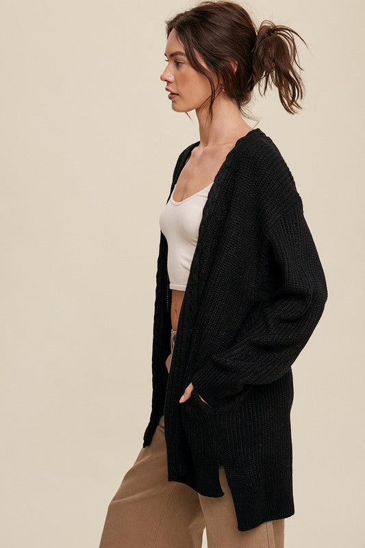 Cable Knit Open Front Long Cardigan