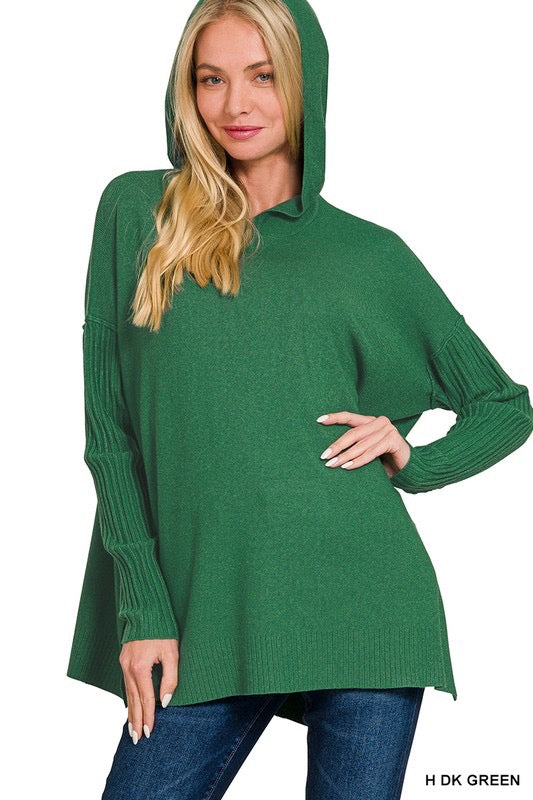 Time To Go Sweater Hoodie in Dk Green