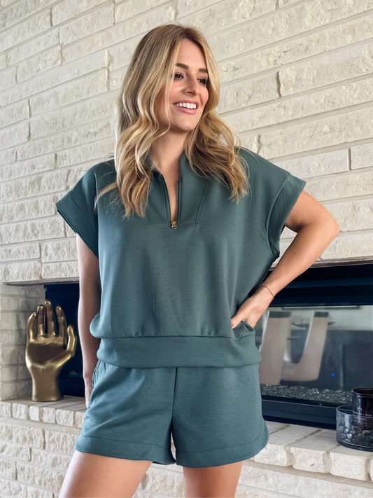 It Takes Two Cap Sleeve Top in Ash Jade