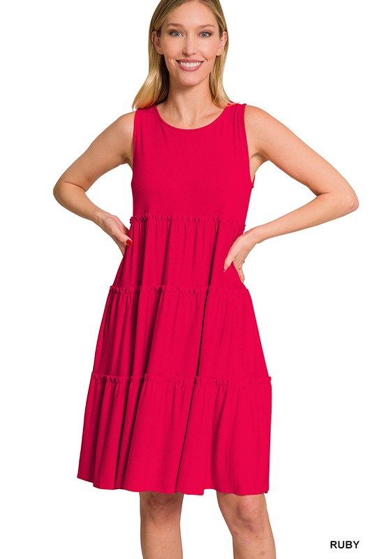 Sleeveless Tiered Dress in Ruby