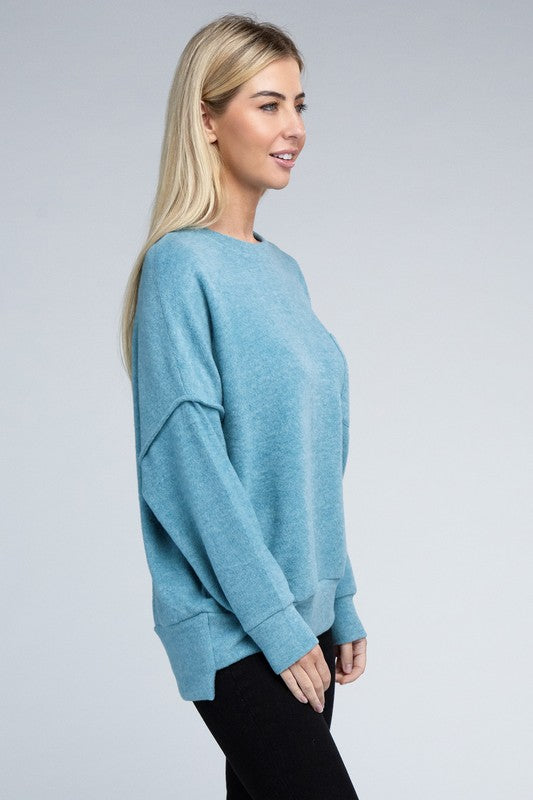 Irresistibly Soft Brushed Top in Dusty Teal or Black