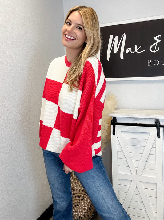 Mixed Color Block Sweater in Red