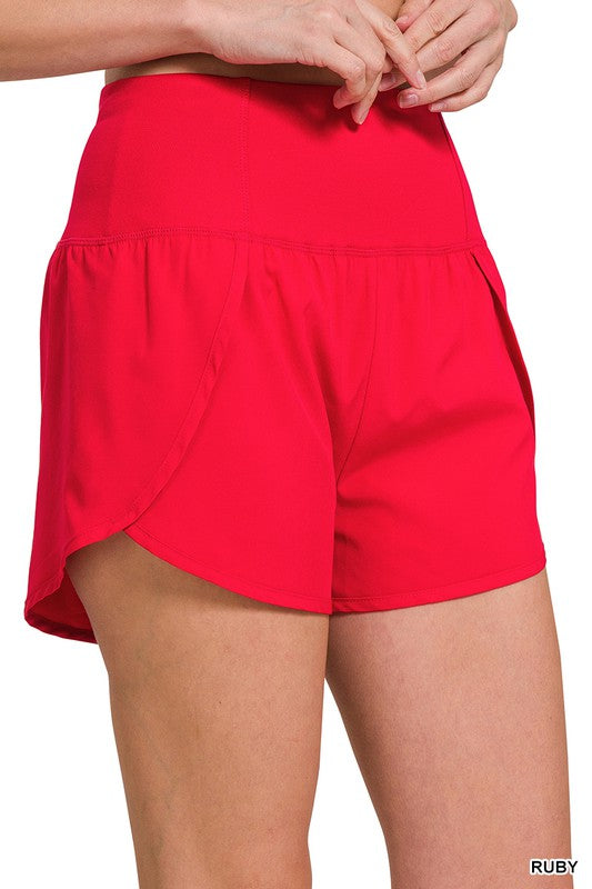 High Waist Soft Athleisure Shorts in Ruby