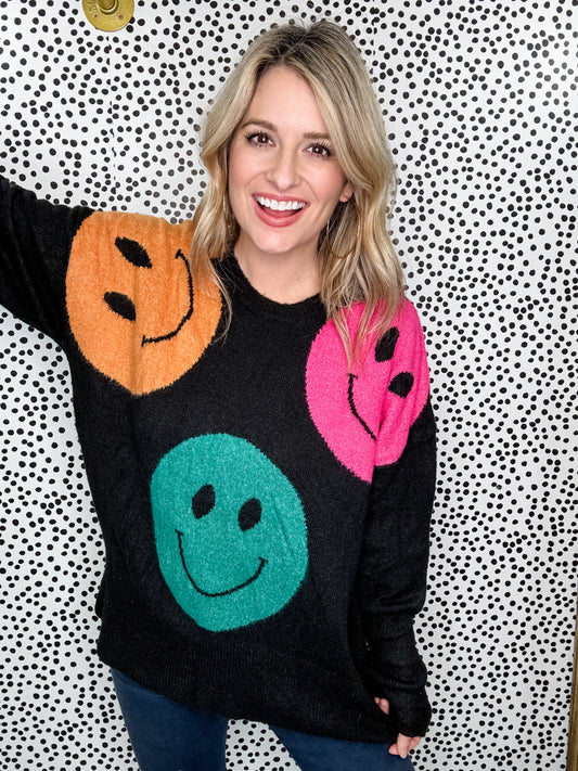 Don't Worry Be Happy Sweater in Black