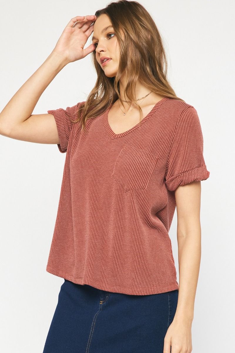 Favorite Corded Short sleeve Top in Rust - small