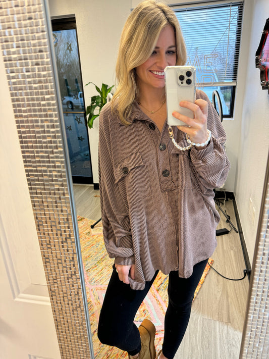 Chic and Cozy Corded Top in Coffee - large