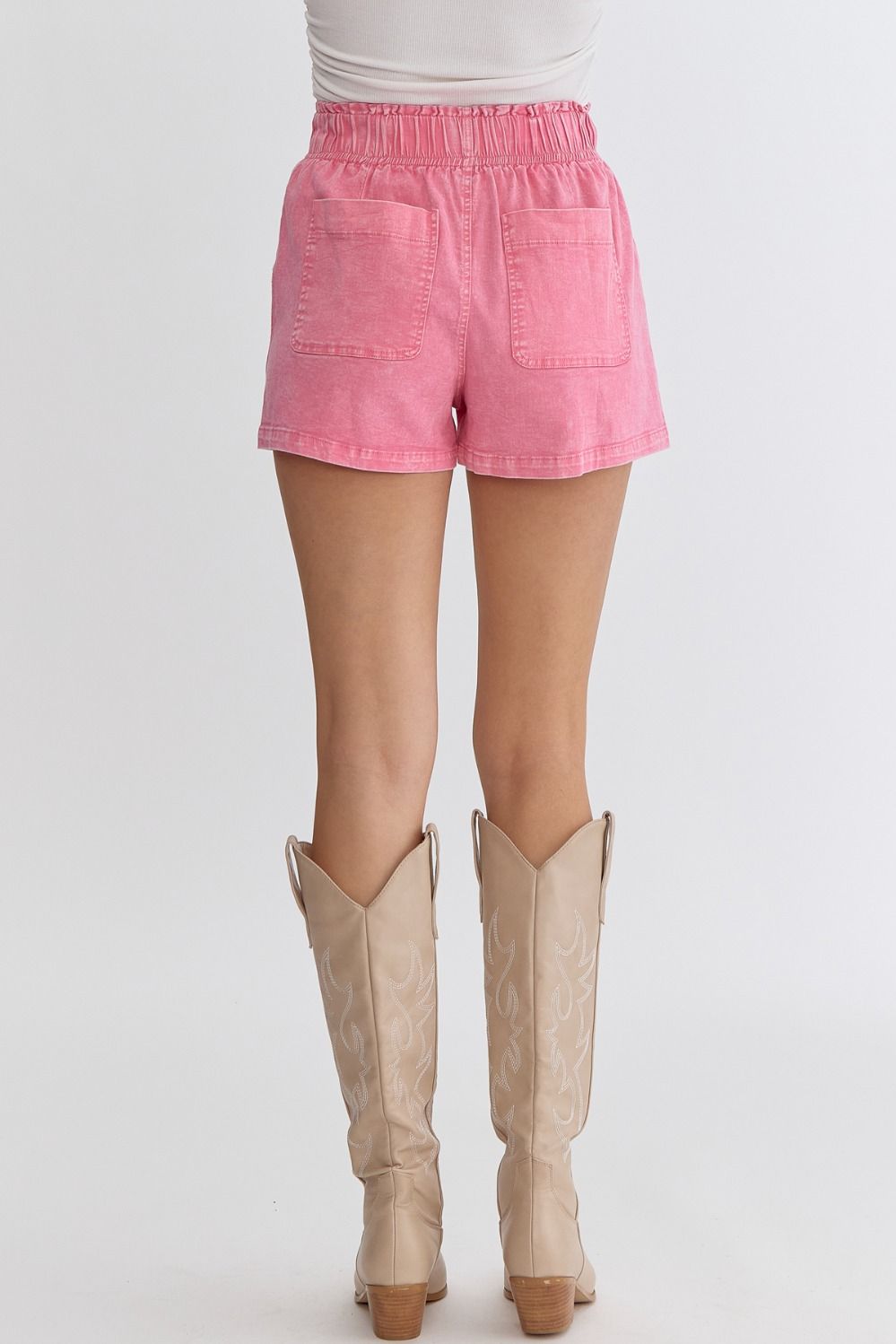 Casual Times Elastic High Waist Shorts in Pink