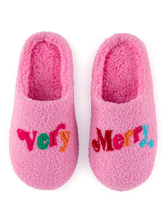 "VERY MERRY" SLIPPERS, PINK