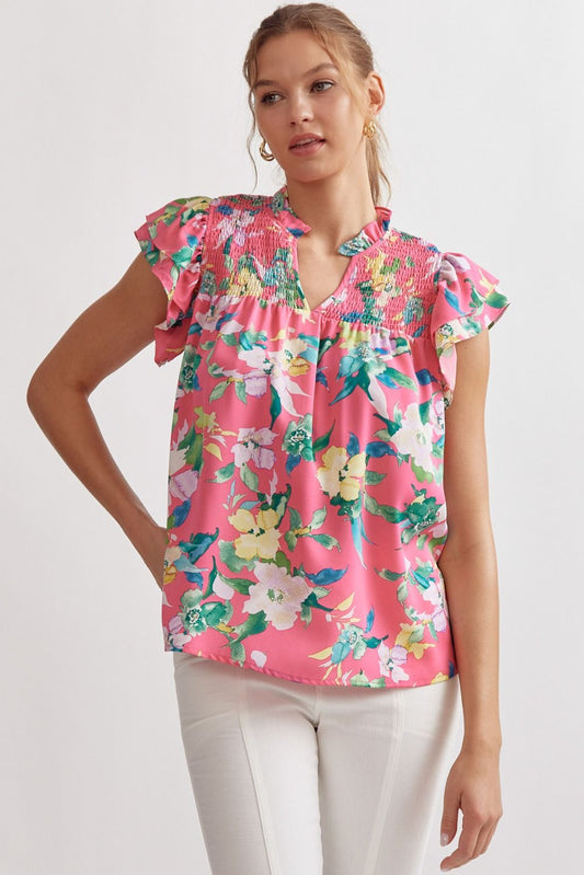 Whimsy Floral Print Top in Pink