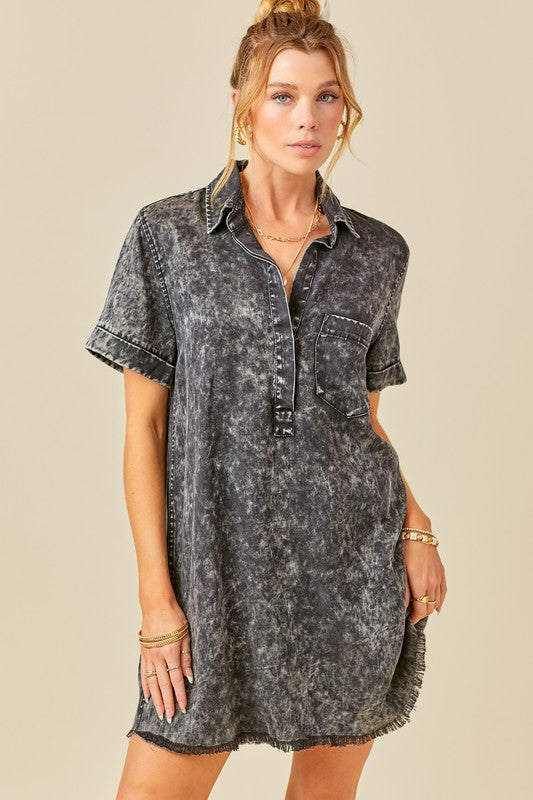 Washed Shirt Dress in Black