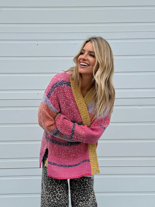 Pop Of Fun Color Block Cardigan