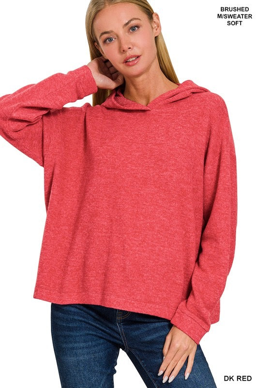 Cozy Brushed Hoodie in Red