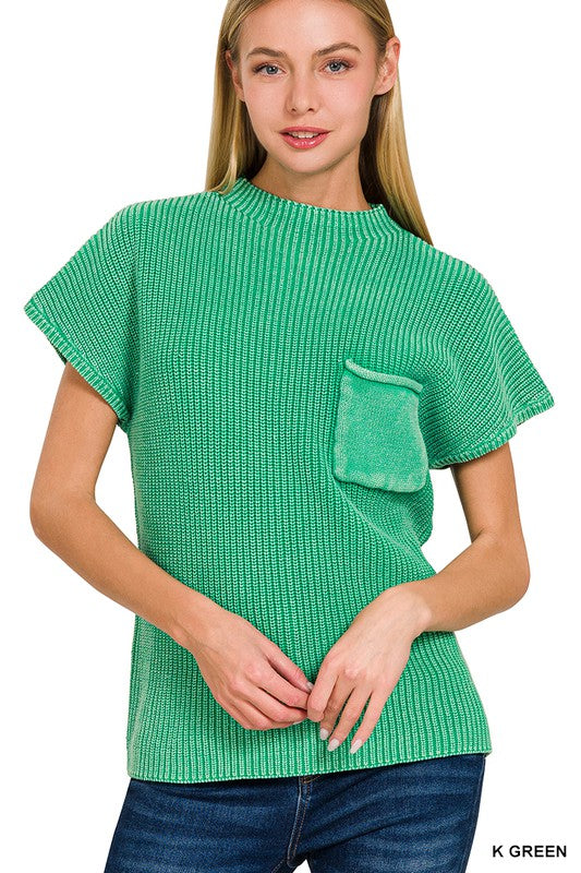 Love Of My Life Short Sleeve Sweater Top in Green