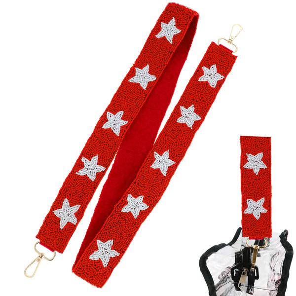 Beaded Star Purse Strap in Red/White