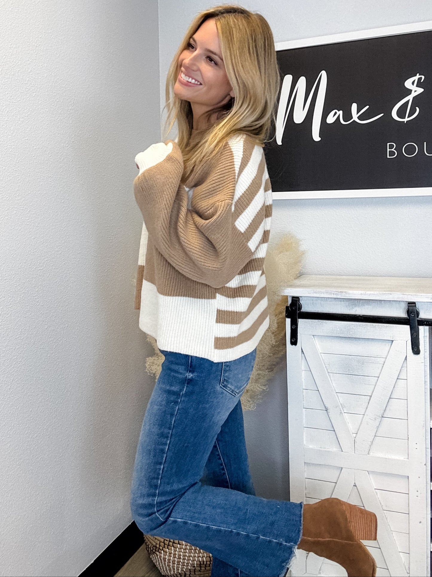 Mixed Color Block Sweater in Mocha