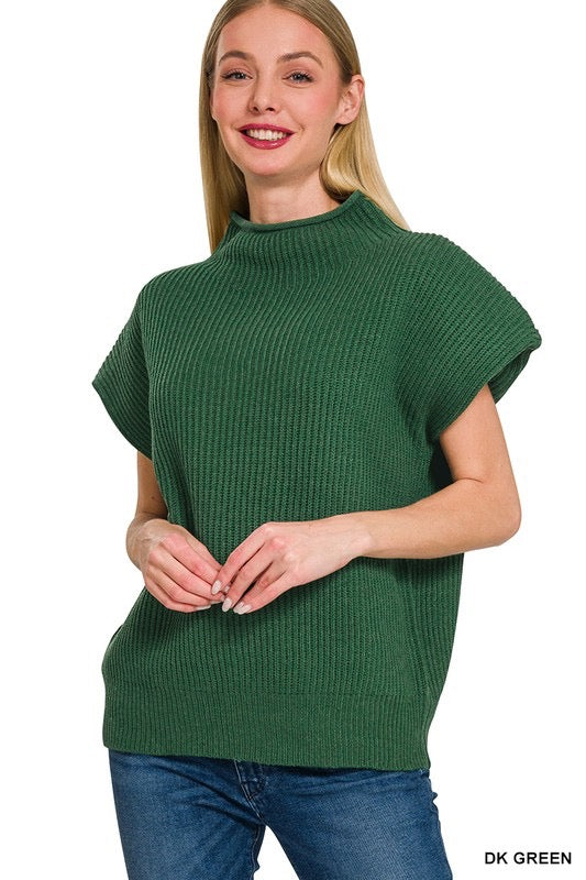 You Have The Power Short Sleeve Sweater in Dark Green