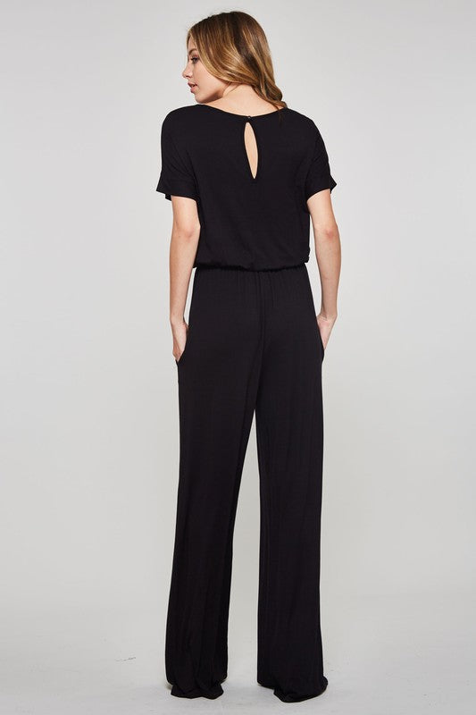 Positive Vibes Short Sleeve Jumpsuit in Black