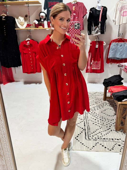 The Game Day Button Dress in Red