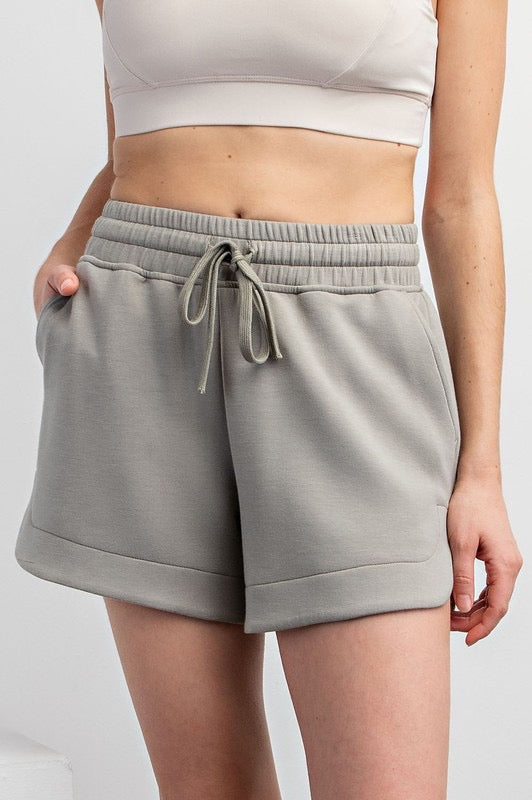 Scuba Scallop Hem Shorts in Dusty Sage