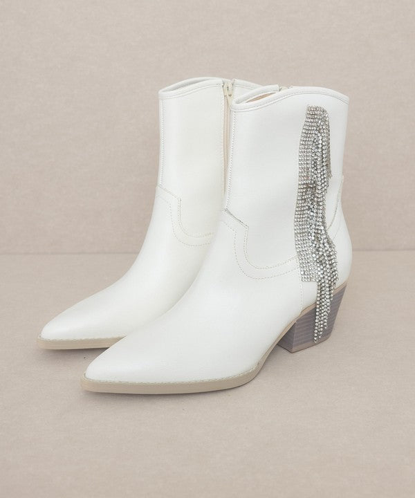 Rhinestone Fringe Boots in White