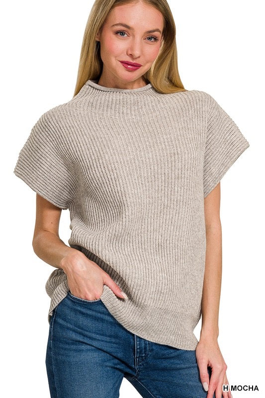 You Have The Power Short Sleeve Sweater in Heather Mocha