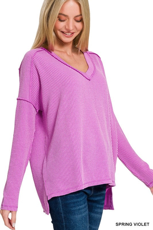 Say Hello Corded V-Neck Top in Spring Violet