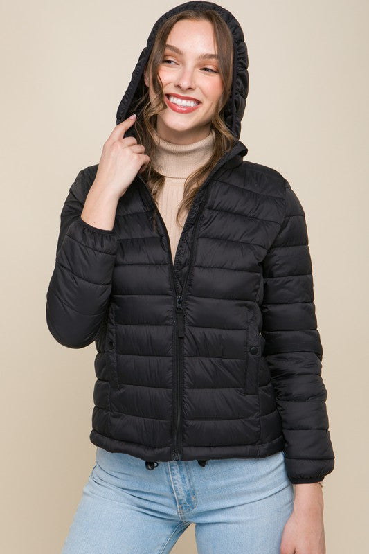 Puffer Jacket with Hood in Black