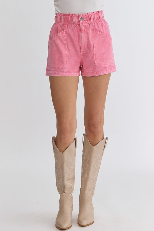 Casual Times Elastic High Waist Shorts in Pink