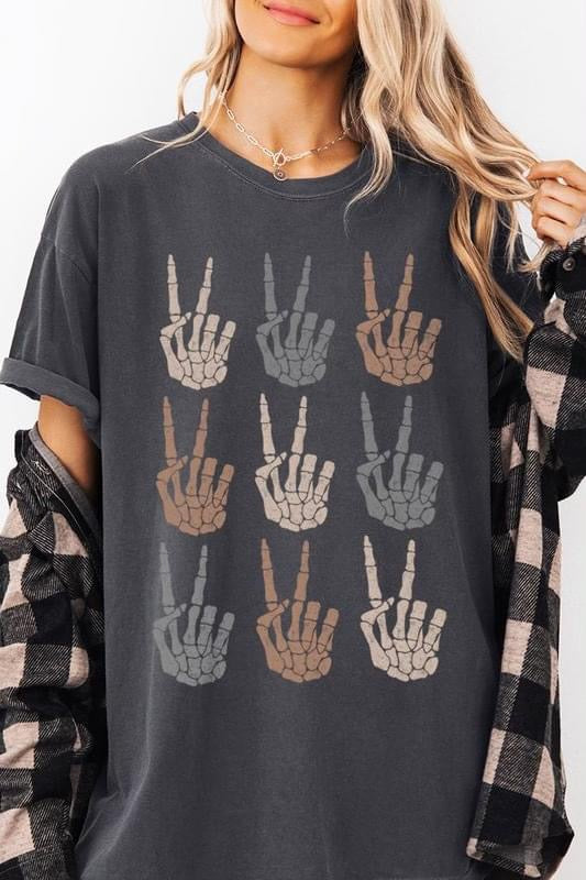 Skeleton Peace Hands Tee in Pepper