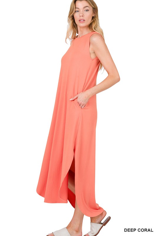 Here's To You Sleeveless Dress in Deep Coral