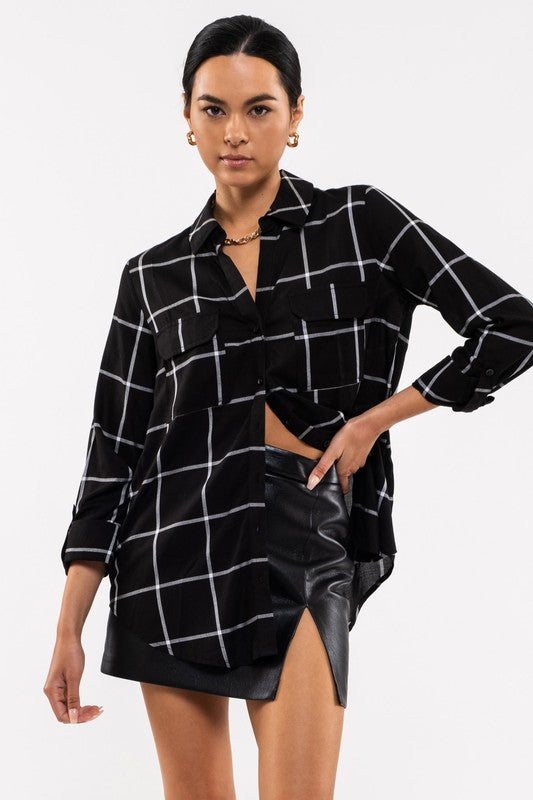 Happy Hour Button Up Shirt in Black
