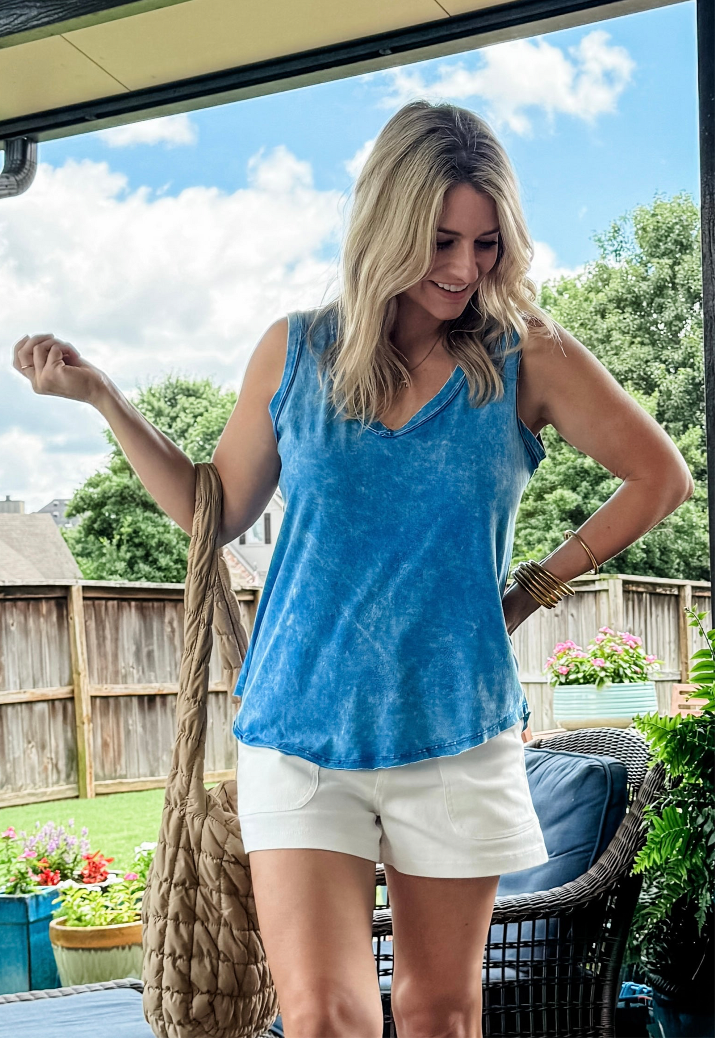 Crinkle Washed Sleeveless Top in Ocean Blue