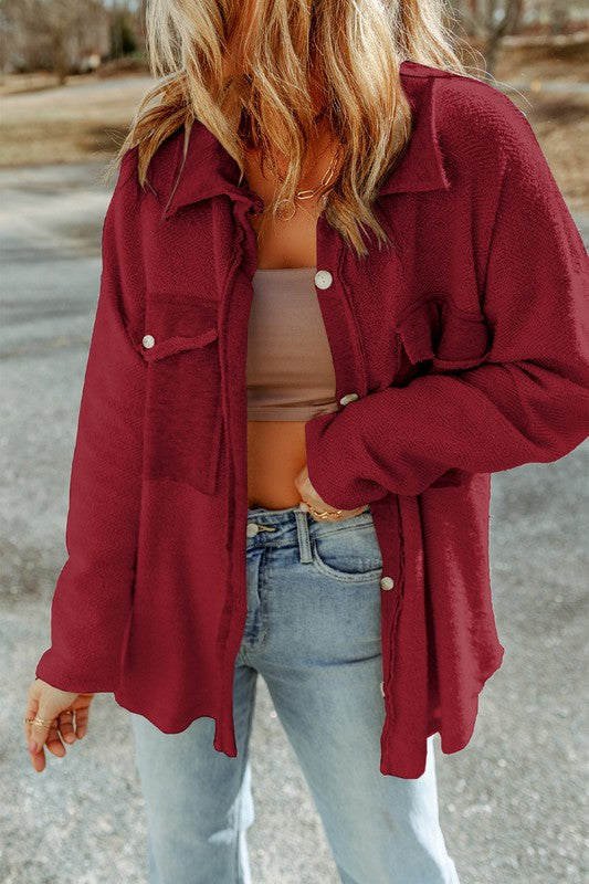 Casual Vibes Contrast Shacket in Red